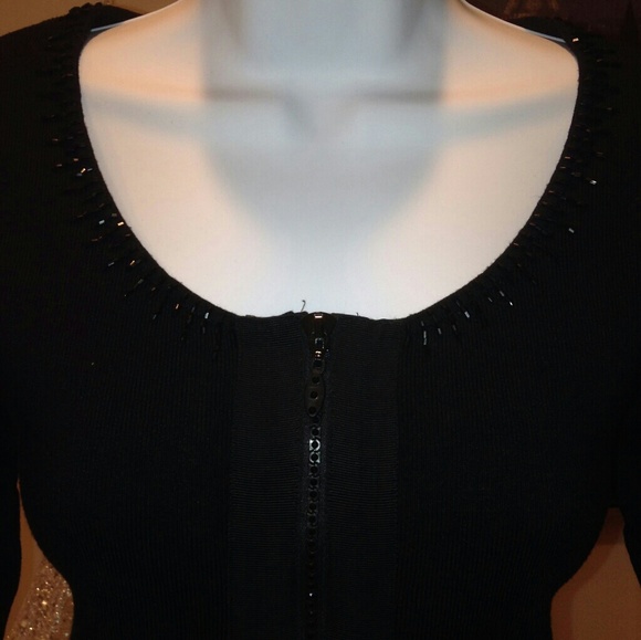 CACHE sweater cardigan black jet crystal zipper - Picture 3 of 7